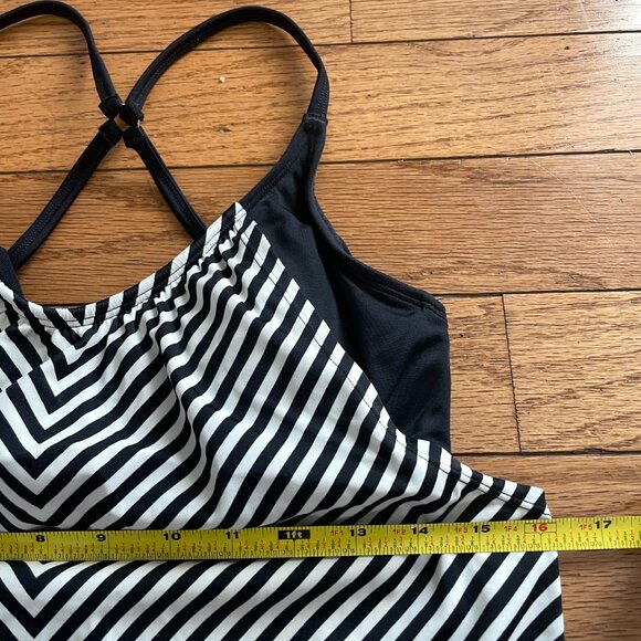ATHLETA 34 B/C Slash Stripe Blousy Tankini Swim Top Black White Striped Tank - Picture 3 of 6